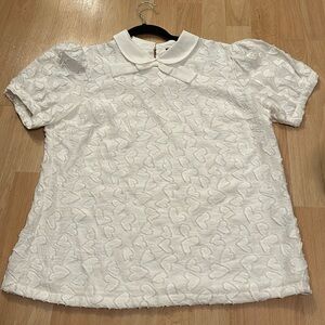 NWOT Karl Lagerfeld White Textured Hearts Puff-sleeve Blouse 12
